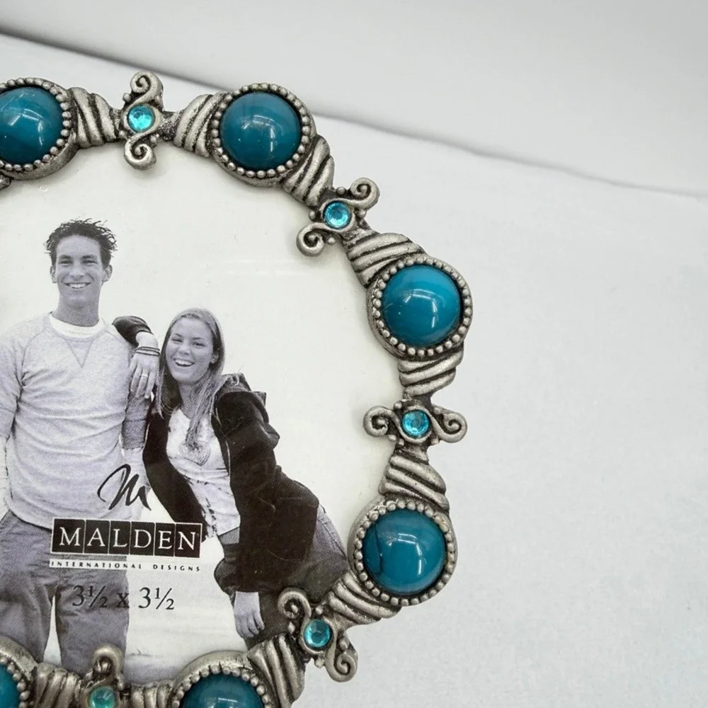Malden Picture Frame Faux Turquoise Silver Ornate Western Boho 3.5x3.5